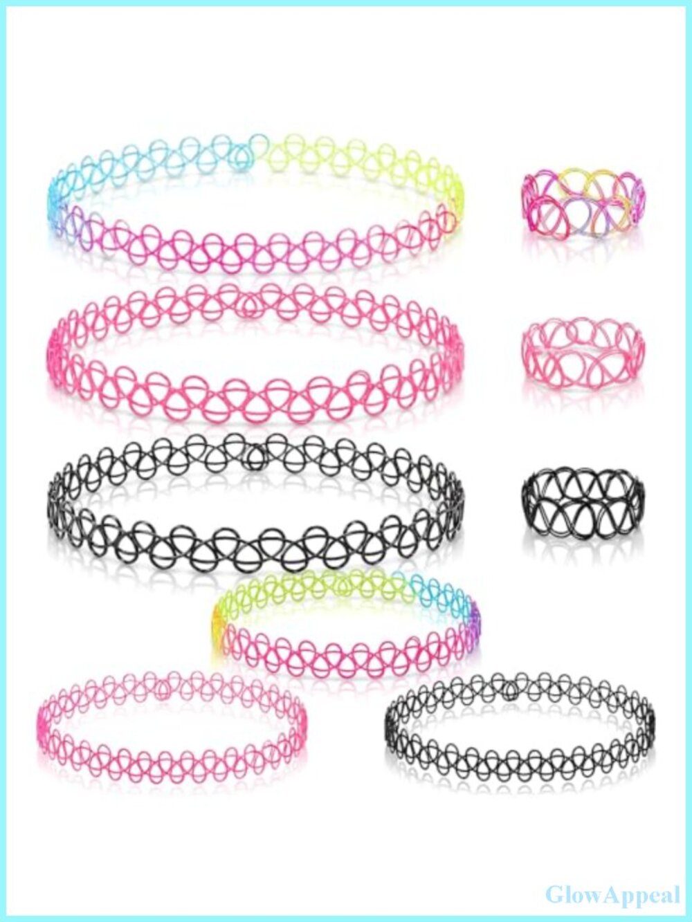 9 Pc 90s Tattoo Choker Necklace Bracelet Ring Set Stretch Elastic Plastic Retro